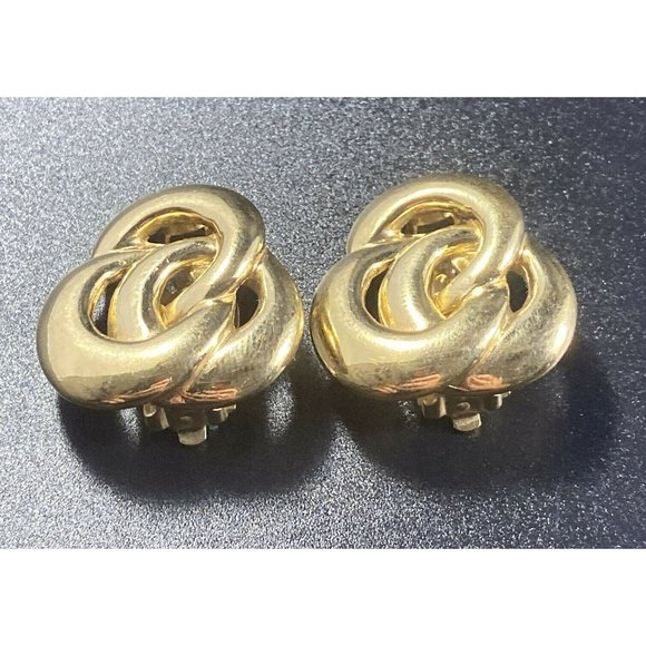 GIVENCHY Signed Triple Knot Clip On Earrings Gold Tone Vintage - Picture 4 of 6